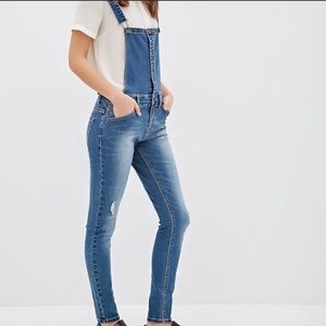 Forever 21 denim jean overalls distressed